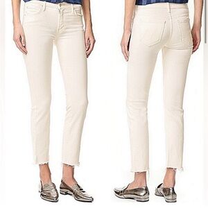 Mother “The Rascal” Cream Cropped High Waiat Straight-Leg Jeans